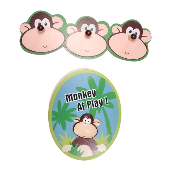 Kids Monkey Theme Coat Towel Hanger & Room Wall Decor Home Accent - Picture 2 of 12